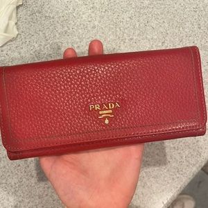 Prada Red Vitelli Daino Continental Flap Wallet